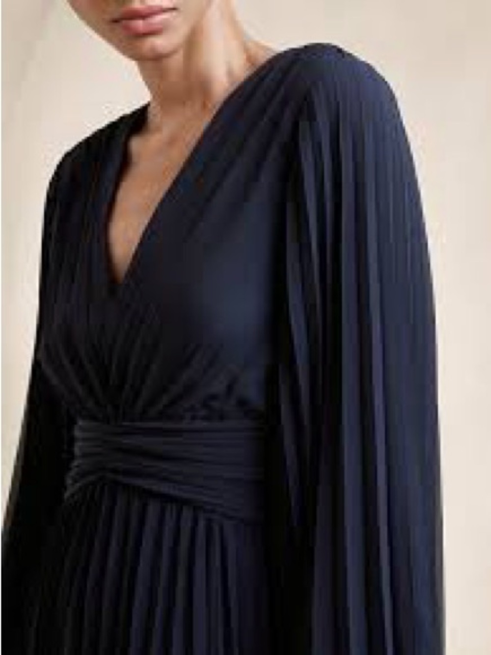 Banana Republic Navy Pleated V-Neck Maxi Dress